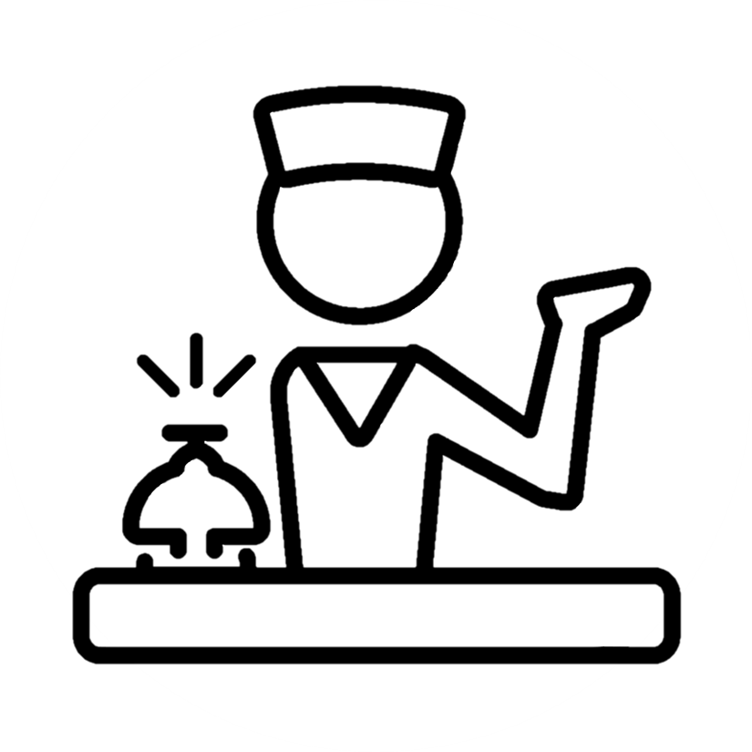 Icon of a person at a concierge desk to represent the Data Concierge Community at Mizzou.