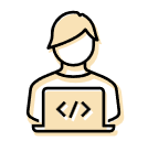 Icon of a person at a laptop linking to Power BI resources for analysts and developers.